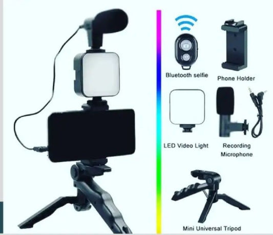 AY-49 Content Creator Kit β LED Light, Shotgun Mic & Flexible Tripod for Vlogging