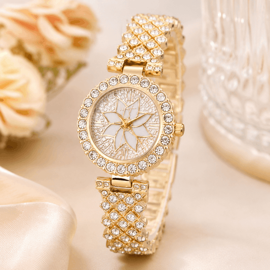 Luxury Floral Crystal Quartz Wrist Watch for Women .