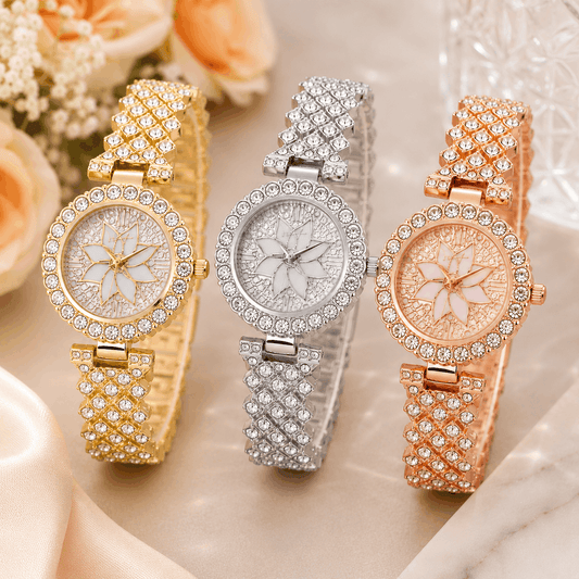 Luxury Floral Crystal Quartz Wrist Watch for Women .