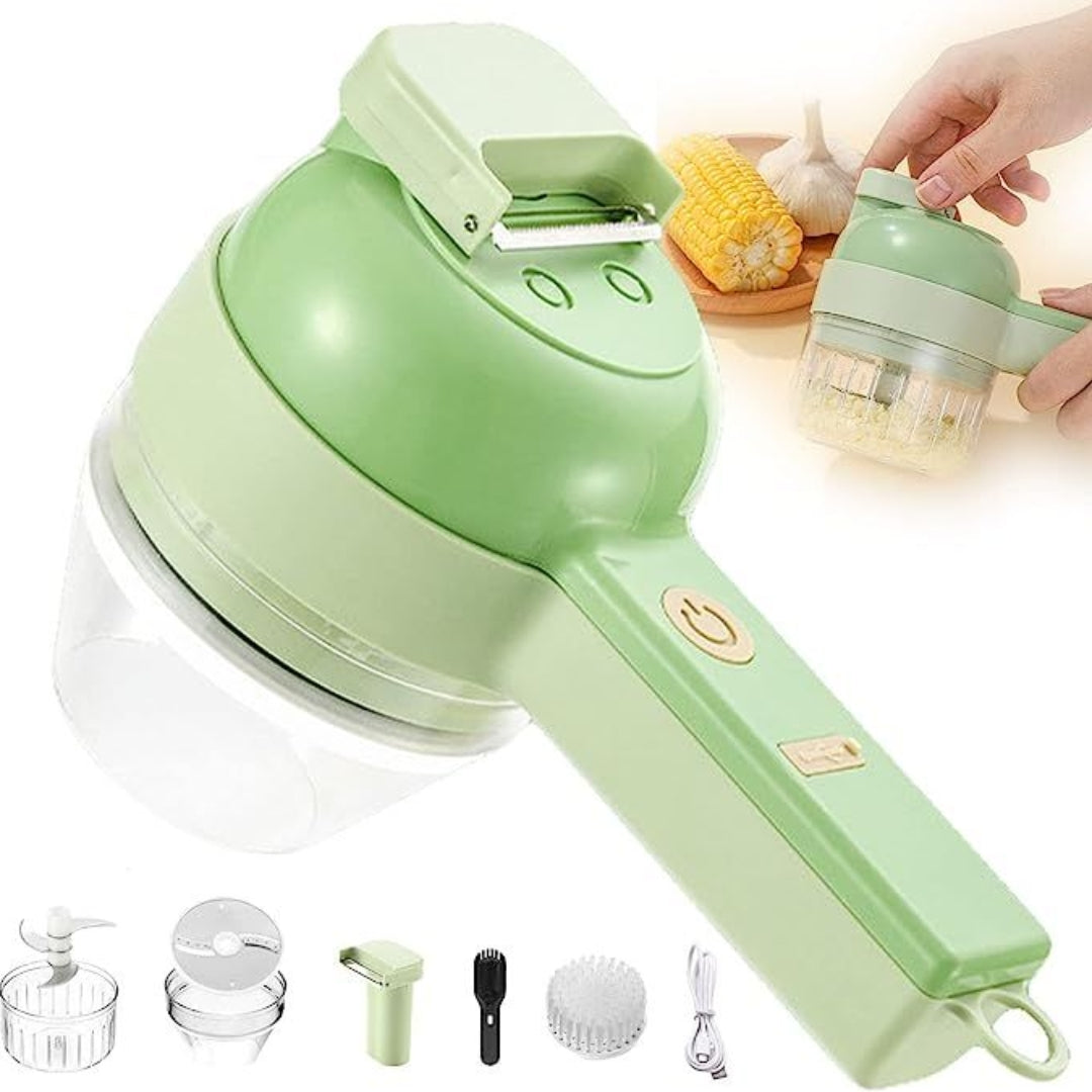 4-in-1 Portable Electric Vegetable Cutter – Rechargeable Handheld Chopper