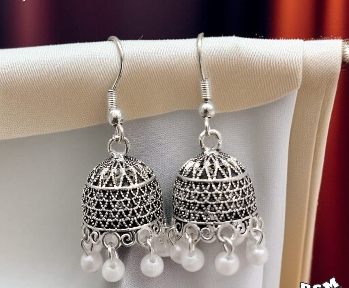 Silver Indian Jumky / Jhumka Earrings by Quirky Fashions | Ethnic wear | Casual wear