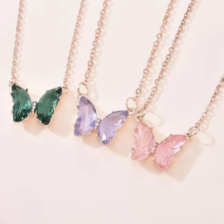 Crystal Butterfly Pendant Necklace for Women –