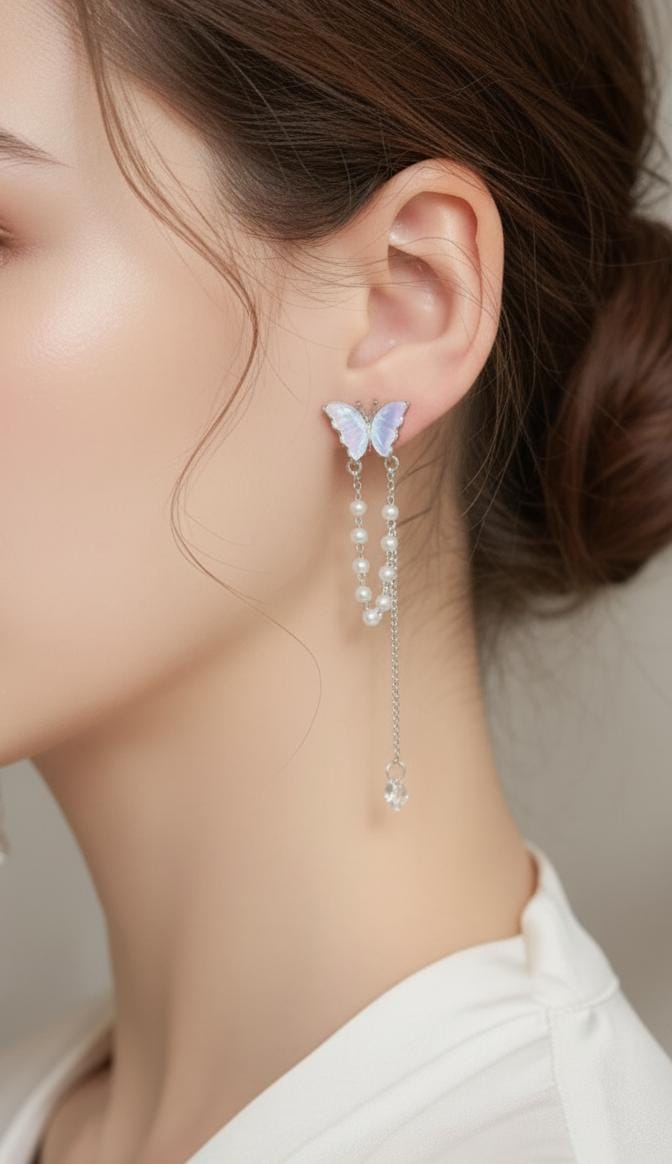 Butterfly Pearl Tassels Drop Earrings