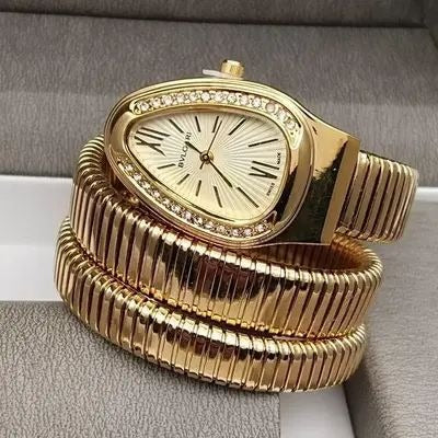 Triple‑Wrap Snake Watch | Diamond‑Set Bezel | Silver