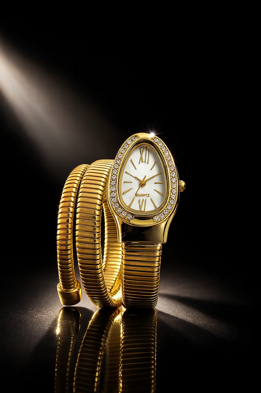 Triple‑Wrap Snake Watch | Diamond‑Set Bezel | Silver