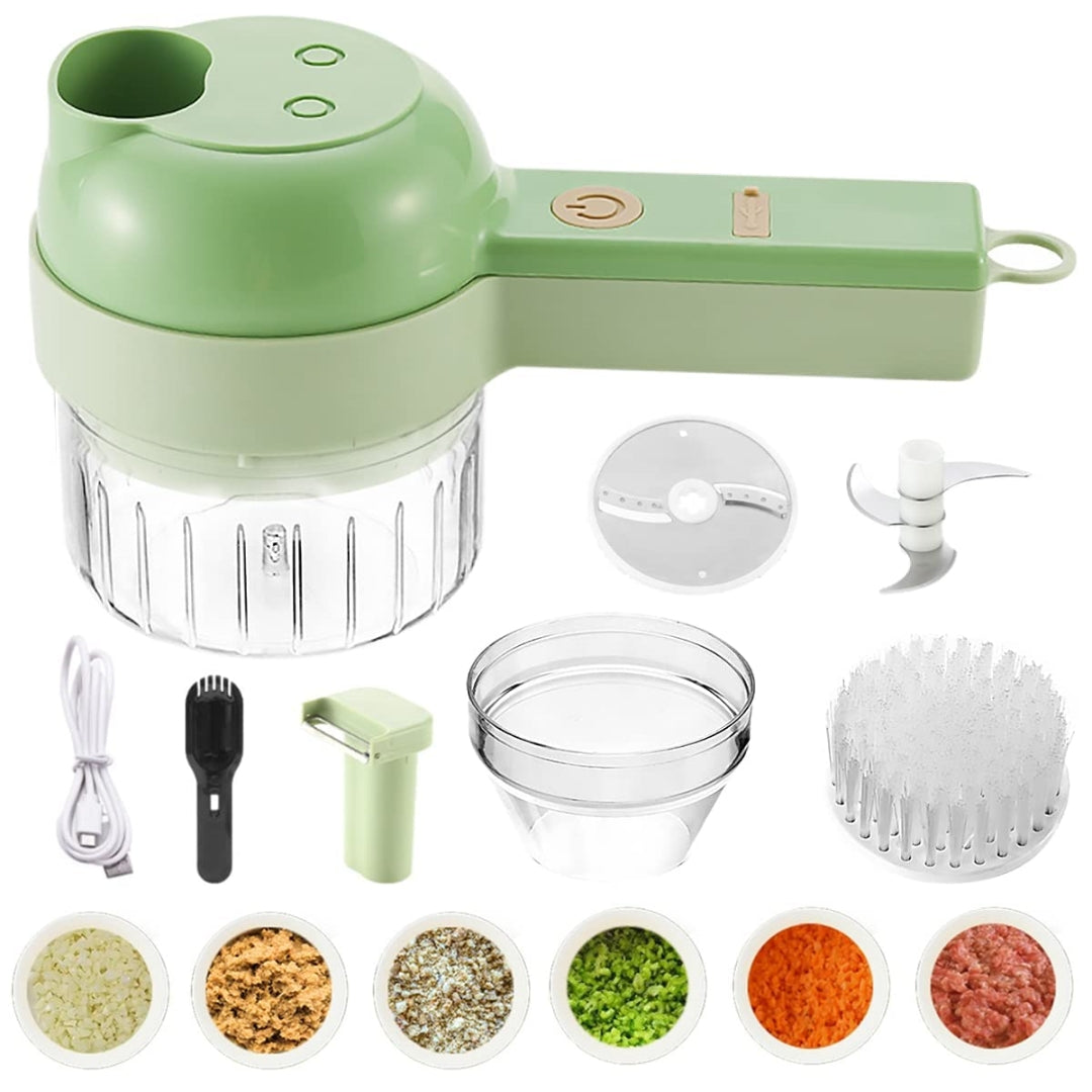 4-in-1 Portable Electric Vegetable Cutter – Rechargeable Handheld Chopper