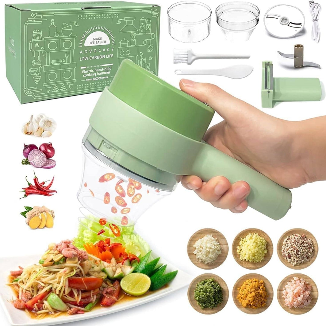 4-in-1 Portable Electric Vegetable Cutter – Rechargeable Handheld Chopper