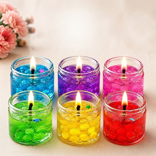 Pack of 6 - Home Decoration Seashell Jell Glass Candles Tea Light Candles In Glass Holder - Decorative Candle Designed For Home Ambiance (Multi Color)