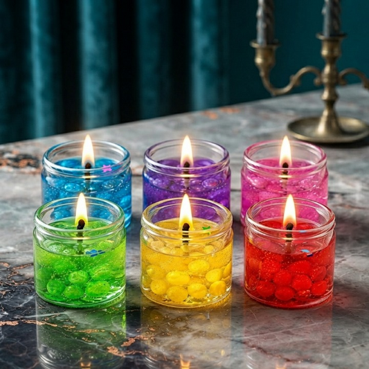 Pack of 6 - Home Decoration Seashell Jell Glass Candles Tea Light Candles In Glass Holder - Decorative Candle Designed For Home Ambiance (Multi Color)