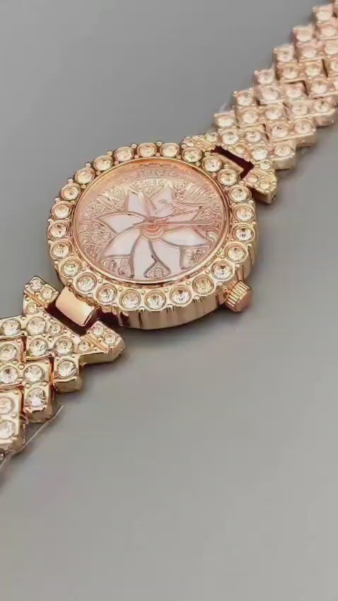 Luxury Floral Crystal Quartz Wrist Watch for Women .