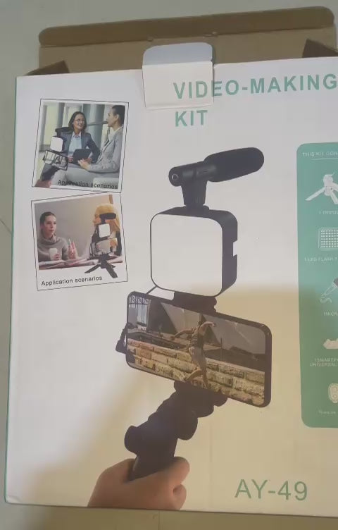 AY-49 Content Creator Kit – LED Light, Shotgun Mic & Flexible Tripod for Vlogging